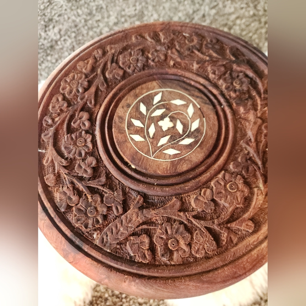 Collapsible wood Carved Plant Stand, Small Table